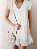 V Neck Ruffled Sleeves Perforating Babydoll Dress