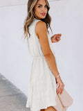 Split Neck Pom Pom Textured Flowy Mini Dress