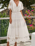 Luminous Dawn Tiered Lace Evening Party Dress Short Sleeves