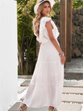 Lace Splicing Ruffled Deep V Neck Maxi Dress