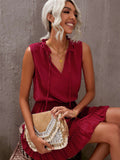 Charming Sleeveless V Neck Ruffled Swing Mini Dress