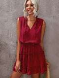 Charming Sleeveless V Neck Ruffled Swing Mini Dress