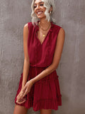 Charming Sleeveless V Neck Ruffled Swing Mini Dress