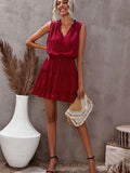 Charming Sleeveless V Neck Ruffled Swing Mini Dress
