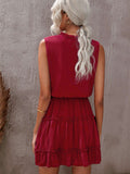 Charming Sleeveless V Neck Ruffled Swing Mini Dress