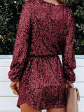 Sexy Loose Long Sleeve Sequin Mini Dress with Sash