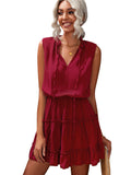 Charming Sleeveless V Neck Ruffled Swing Mini Dress