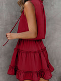 Charming Sleeveless V Neck Ruffled Swing Mini Dress