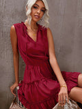 Charming Sleeveless V Neck Ruffled Swing Mini Dress