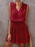 Charming Sleeveless V Neck Ruffled Swing Mini Dress