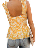 Sexy Ruffles Floral Smock Tank Top Sleeveless