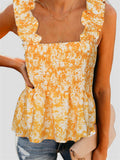 Sexy Ruffles Floral Smock Tank Top Sleeveless