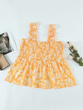 Sexy Ruffles Floral Smock Tank Top Sleeveless